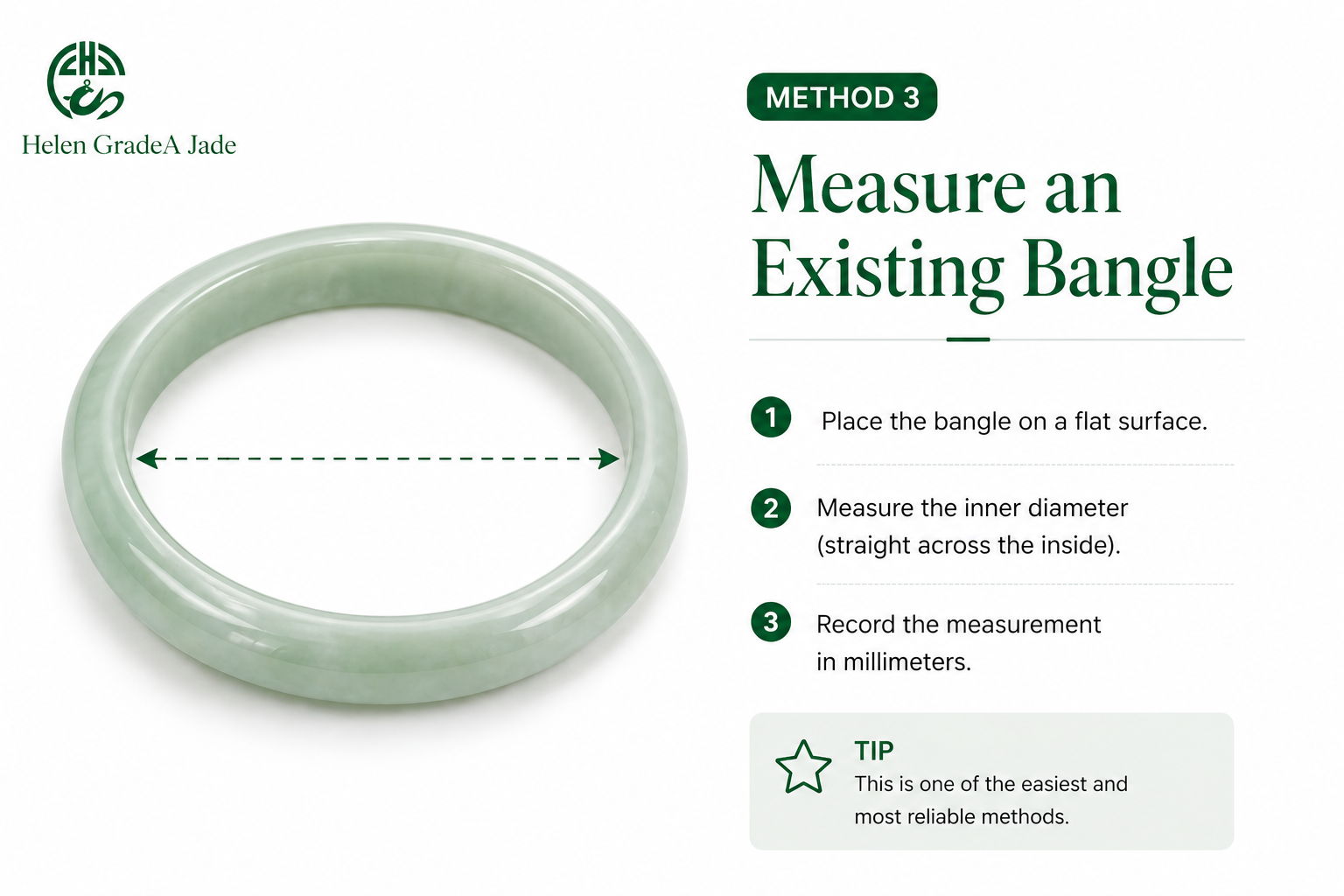 Jade Jewelry : How to measure bangle size, Helen Grade A Jade