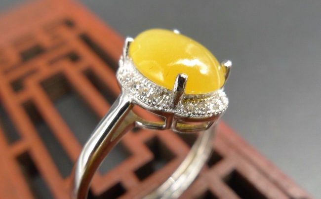 yellow jade cabochon silver 925 ring