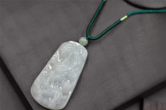 Light blue jade dragon pendant necklace