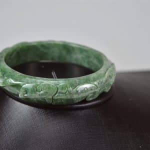 Carved Green Jadeite Old Jade Bangle with Ruyi 03072033 60mm