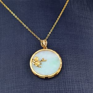 Icy  jade pendant with silver 925 coin flower necklace 03072063