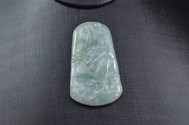 Natural Jade Pendant Mountain and House Fengshui Enhance Necklace 03072014