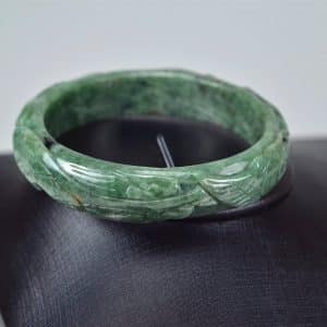 Carved Green Jadeite Old Jade Bangle with Ruyi 03072031 60mm