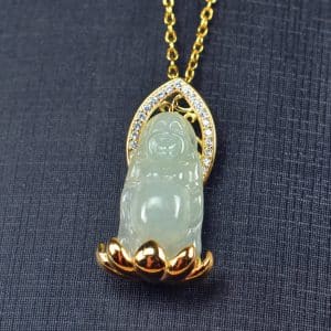 Icy jade pendant with silver 925 Stand Buddha necklace 03072066
