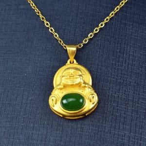 Bi jade Jasper green Jasperite silver 925 necklaces Buddha 03072057
