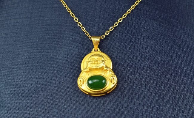Bi jade Jasper green Jasperite silver 925 necklaces Buddha 03072057