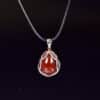 Water Drop Red Agate Sterling Silver 925 Pendant Zircon Necklace AGAT0007