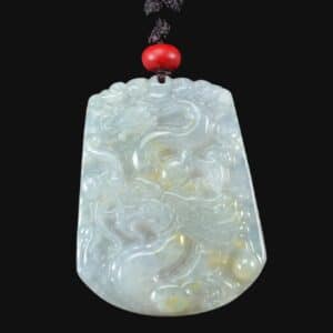 Jade pendant dragon White and yellow necklace 13122017