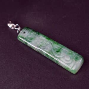 Green jade stamp necklace pendant grade A jadeite Green Jade Solid 925 Sterling Rectangle Bar Stone Wedding Pendant For Gift(JadeP012)