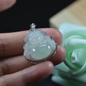 Real Green Chinese Jade Buddha Pendant silver 925 certified necklace 1461