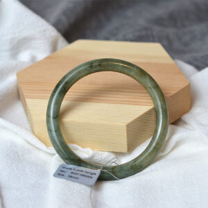 Natural Grade A jadeite jade bangle in dark green tone, round polished Burmese jade bracelet size 54mm on wooden display