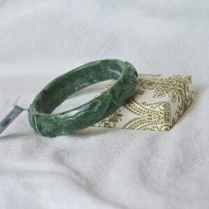 Natural Grade A Jadeite Bangle 58mm  Hand Carved Ruyi Pattern Untreated Green Jade Bracelet  Burmese Jade Jewelry Gift BG01580036