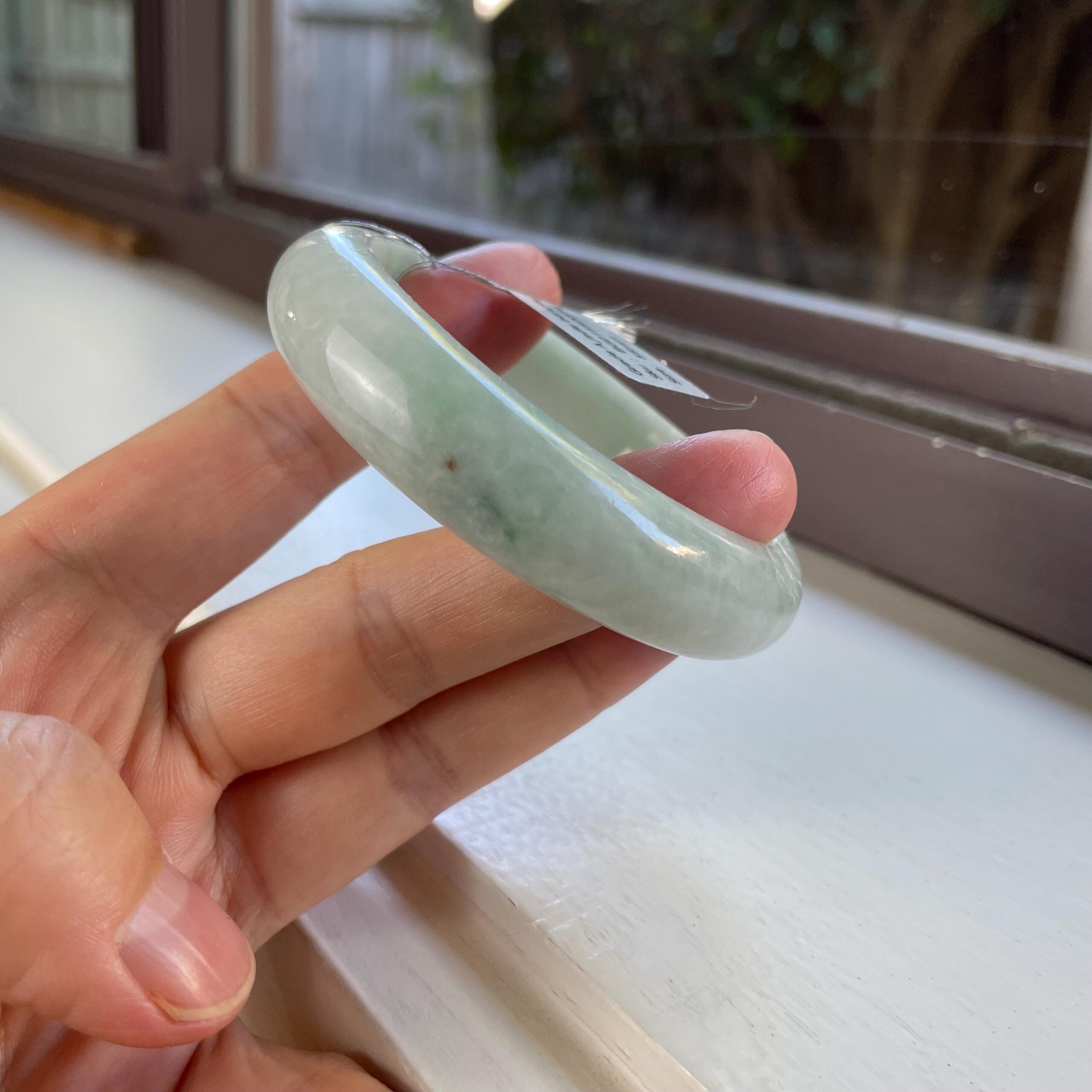 Handmade Jade Bangle Burma Green Jadeite Bracelet 55mm - Image 2