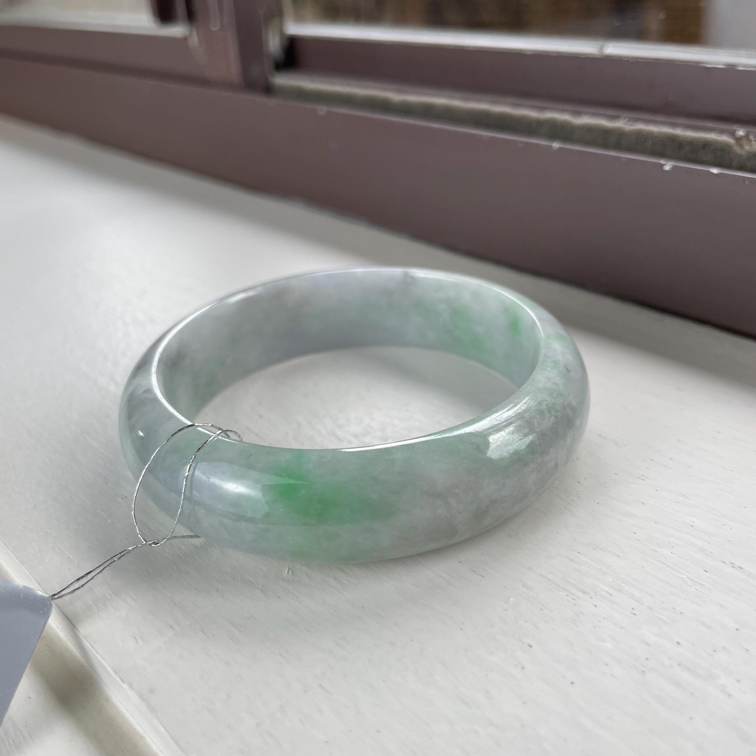Green Chinese jade bangle, grade A jadeite gemstone bangle, Asian jewelry 56mm - Image 4