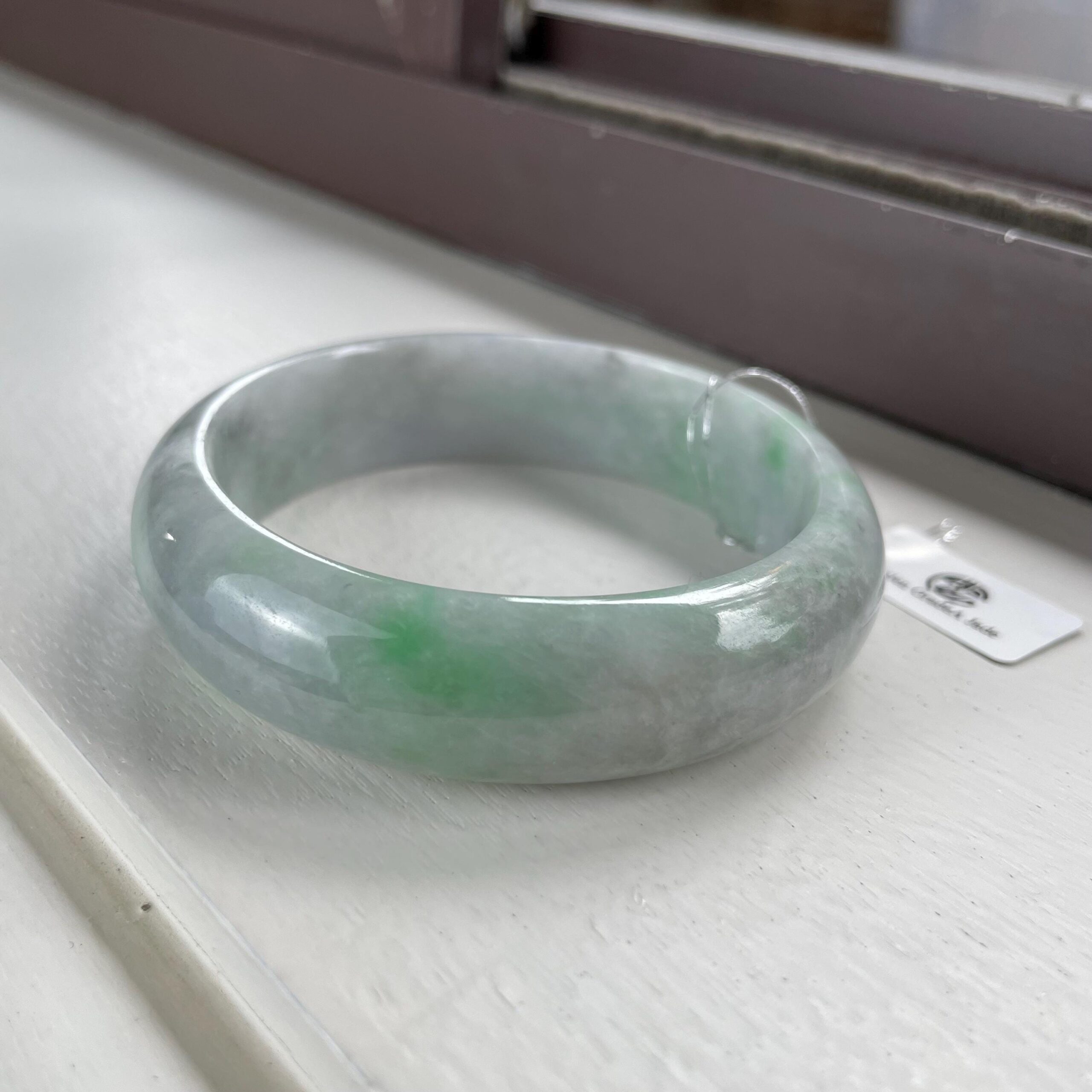 Green Chinese jade bangle, grade A jadeite gemstone bangle, Asian jewelry 56mm - Image 7