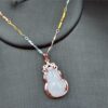 Jadeite Gourd Pendant, 925 Silver Rose Gold Setting, Burma Jade (No Chain) JPT00000006 - Image 7