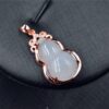 Jadeite Gourd Pendant, 925 Silver Rose Gold Setting, Burma Jade (No Chain) JPT00000006 - Image 2