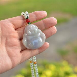 Chinese Jade Laugh Buddha Pendant with jadeite bead chain JPT00000014