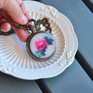 Vintage Style Copper Pocket Watch with Natural Jade Lid  JPT00000026