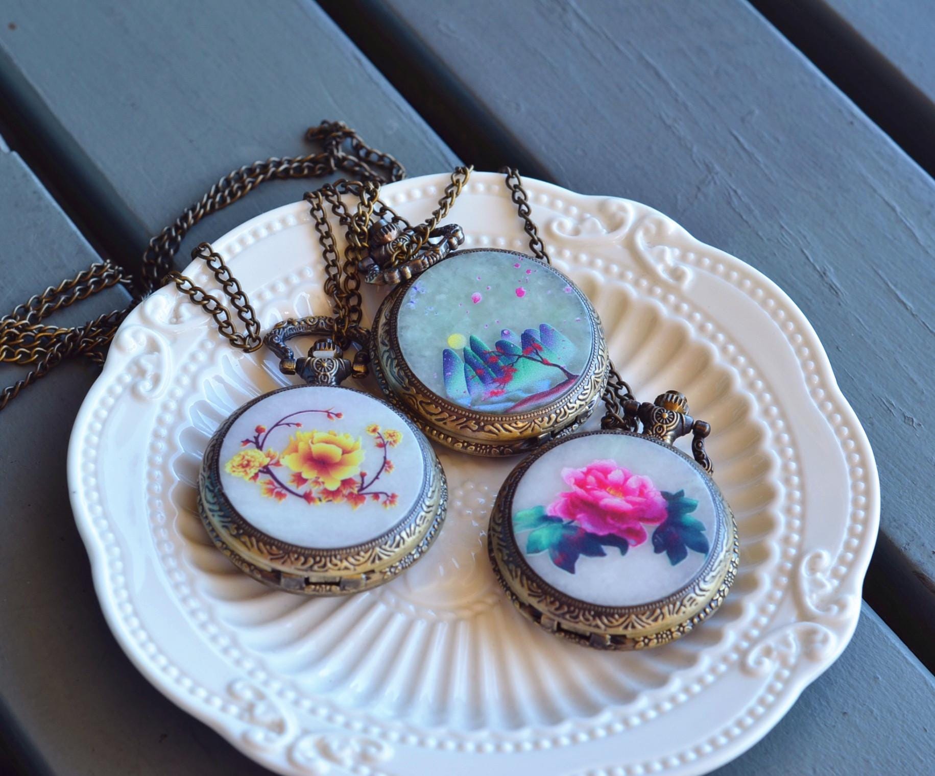 Vintage Style Copper Pocket Watch with Natural Jade Lid JPT00000026 - Image 5