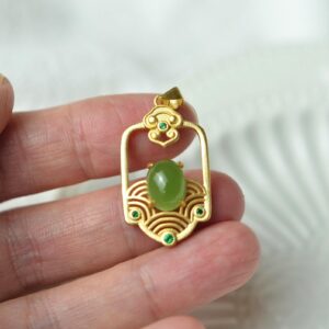Natural Green Nephrite Jade Pendant  Silver Necklace JPT00000062