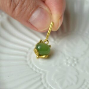 Natural Green Nephrite Fox Jade Pendant  Silver Necklace JPT00000066