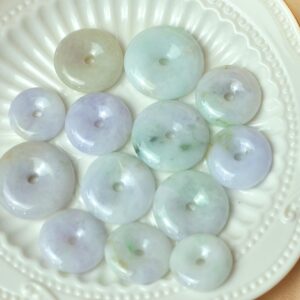 Natural Grade A Jade Donut Pendant | Burmese Jadeite Pi Disc, Green Lavender Jade