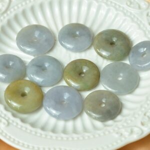 Yellow Green Burmese Jadeite | Hand Carved Pi Disc | Vintage Tone Jade | 19-28mm