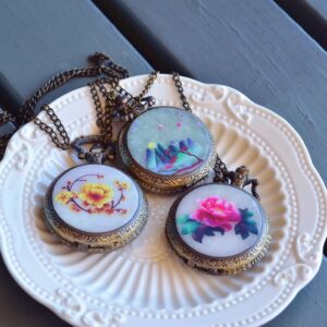 Vintage Style Copper Pocket Watch with Natural Jade Lid  JPT00000026