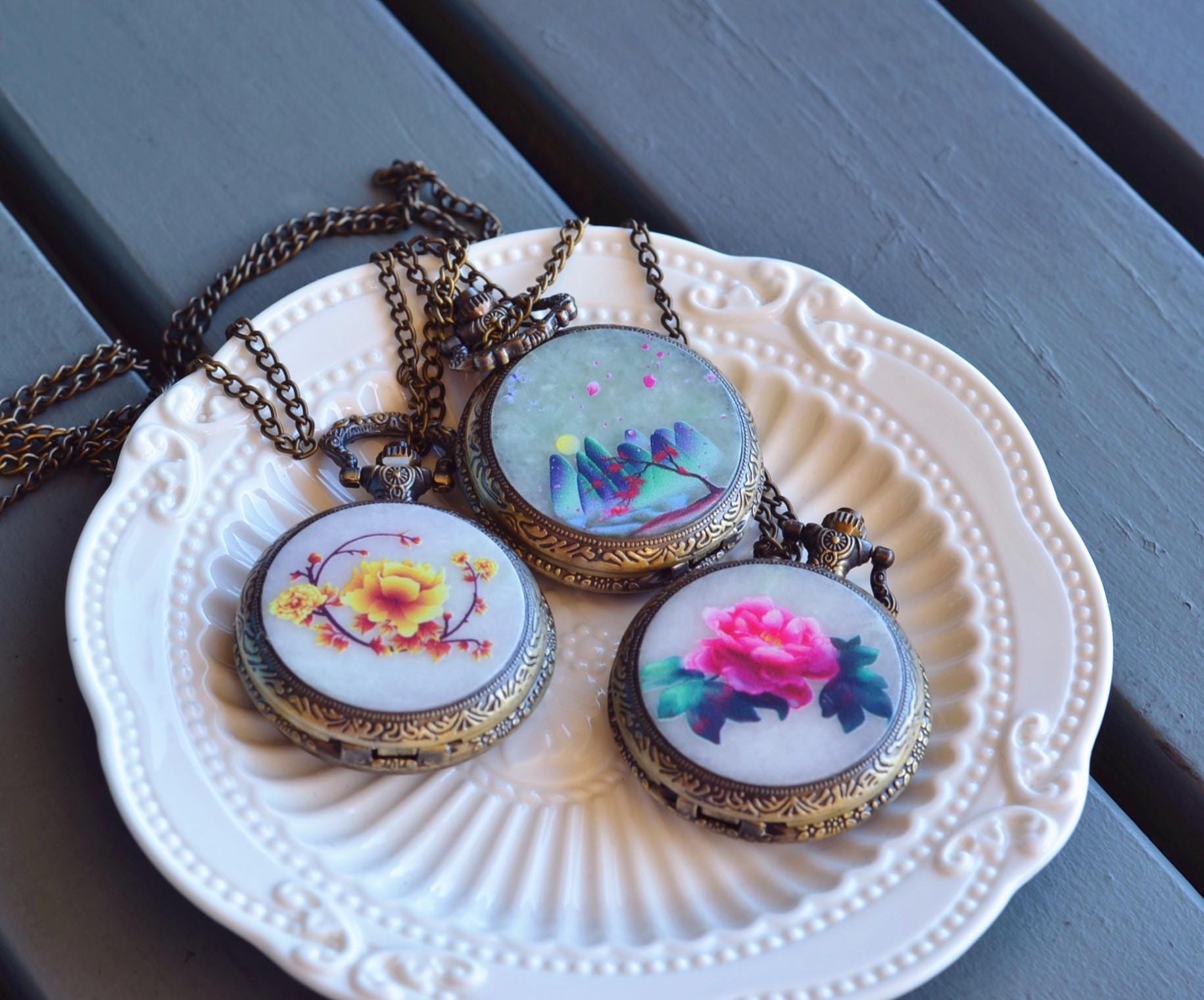 Vintage Style Copper Pocket Watch with Natural Jade Lid JPT00000026 - Image 4