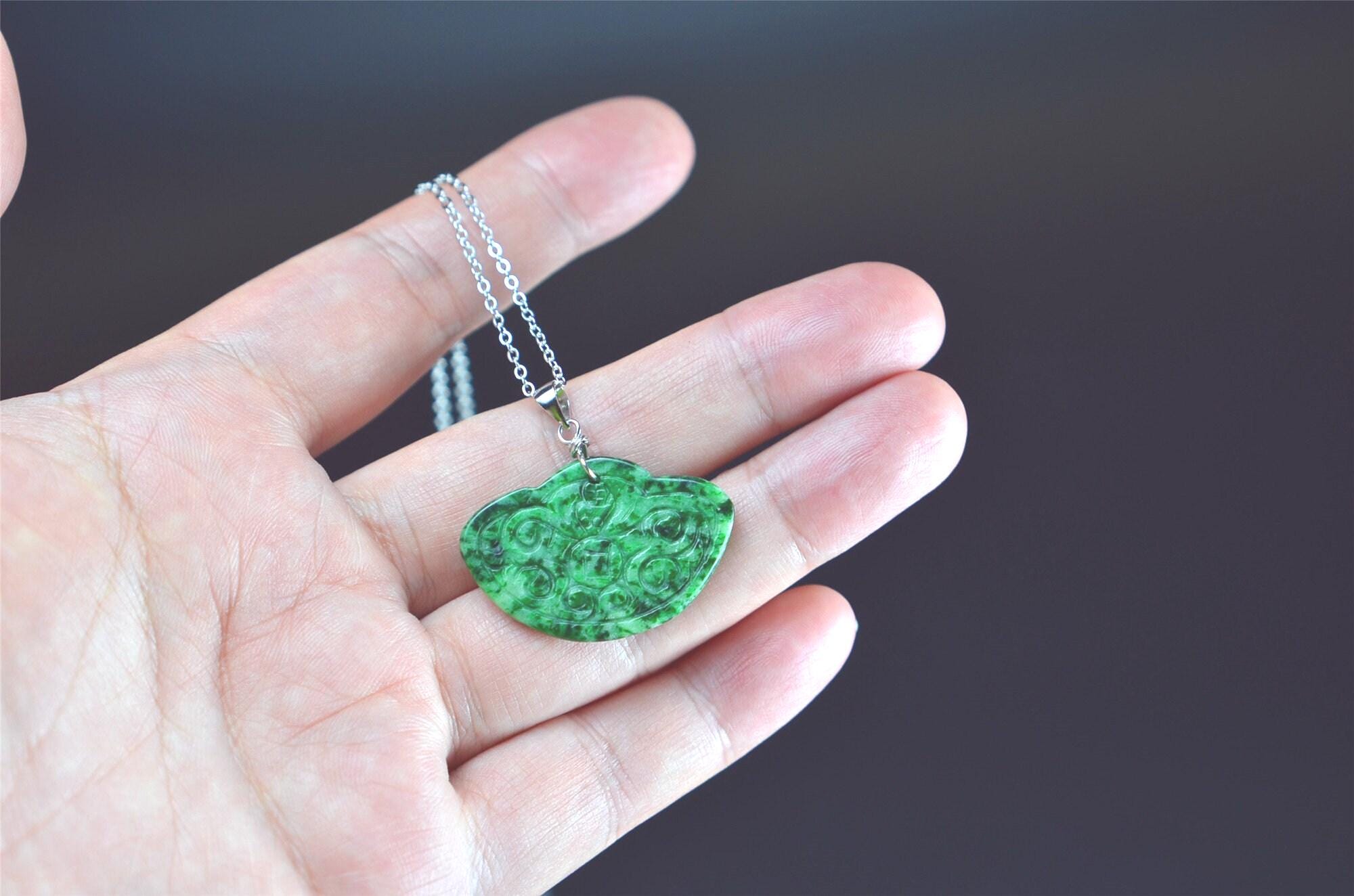 Green Jadeite Pendant Necklace, 925 Sterling Silver, Handmade JPT00000028