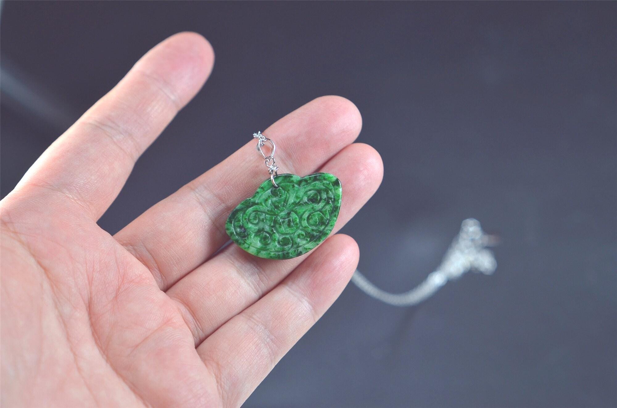 Green Jadeite Pendant Necklace, 925 Sterling Silver, Handmade JPT00000028 - Image 3