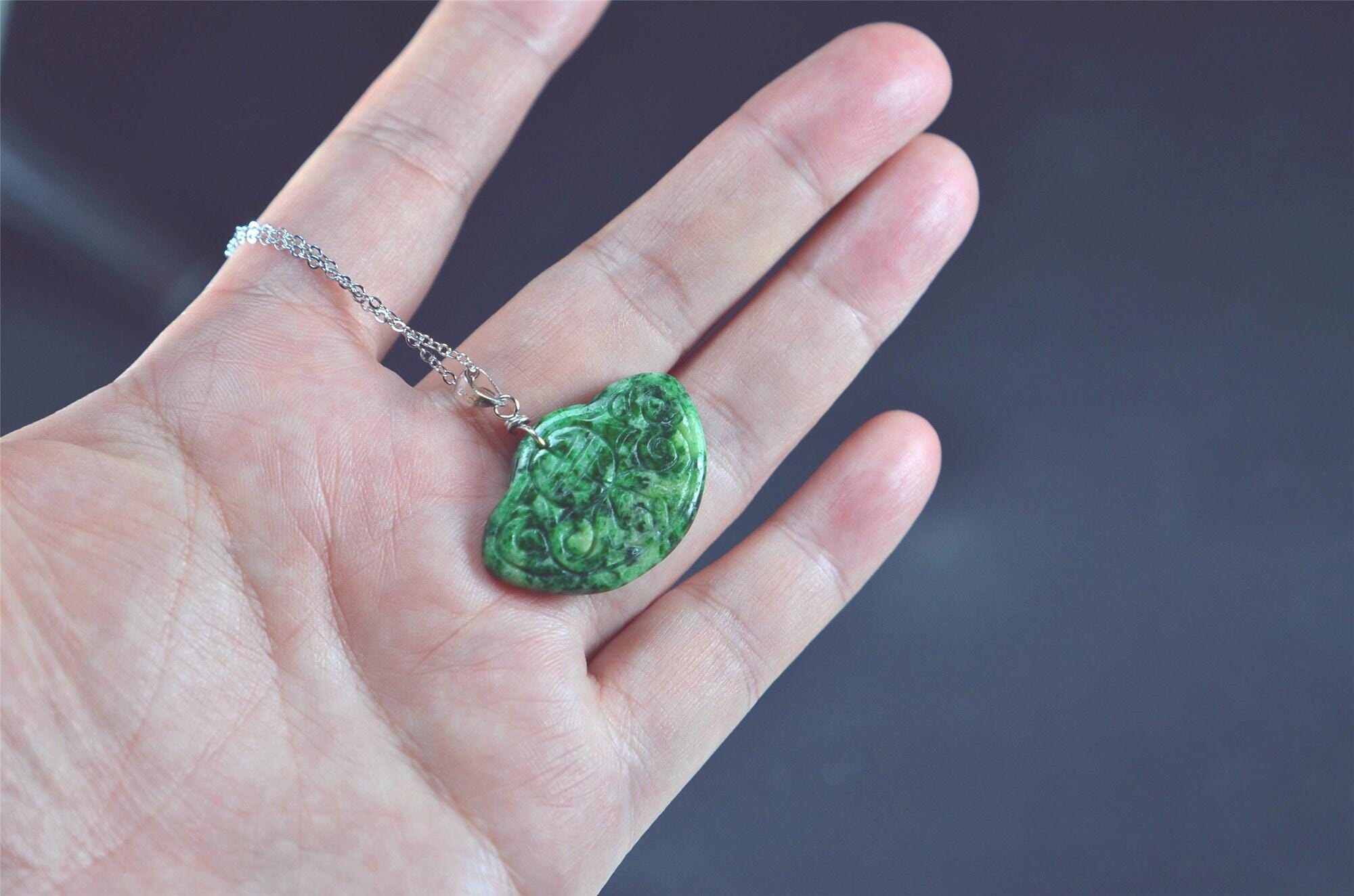 Green Jadeite Pendant Necklace, 925 Sterling Silver, Handmade JPT00000028 - Image 4