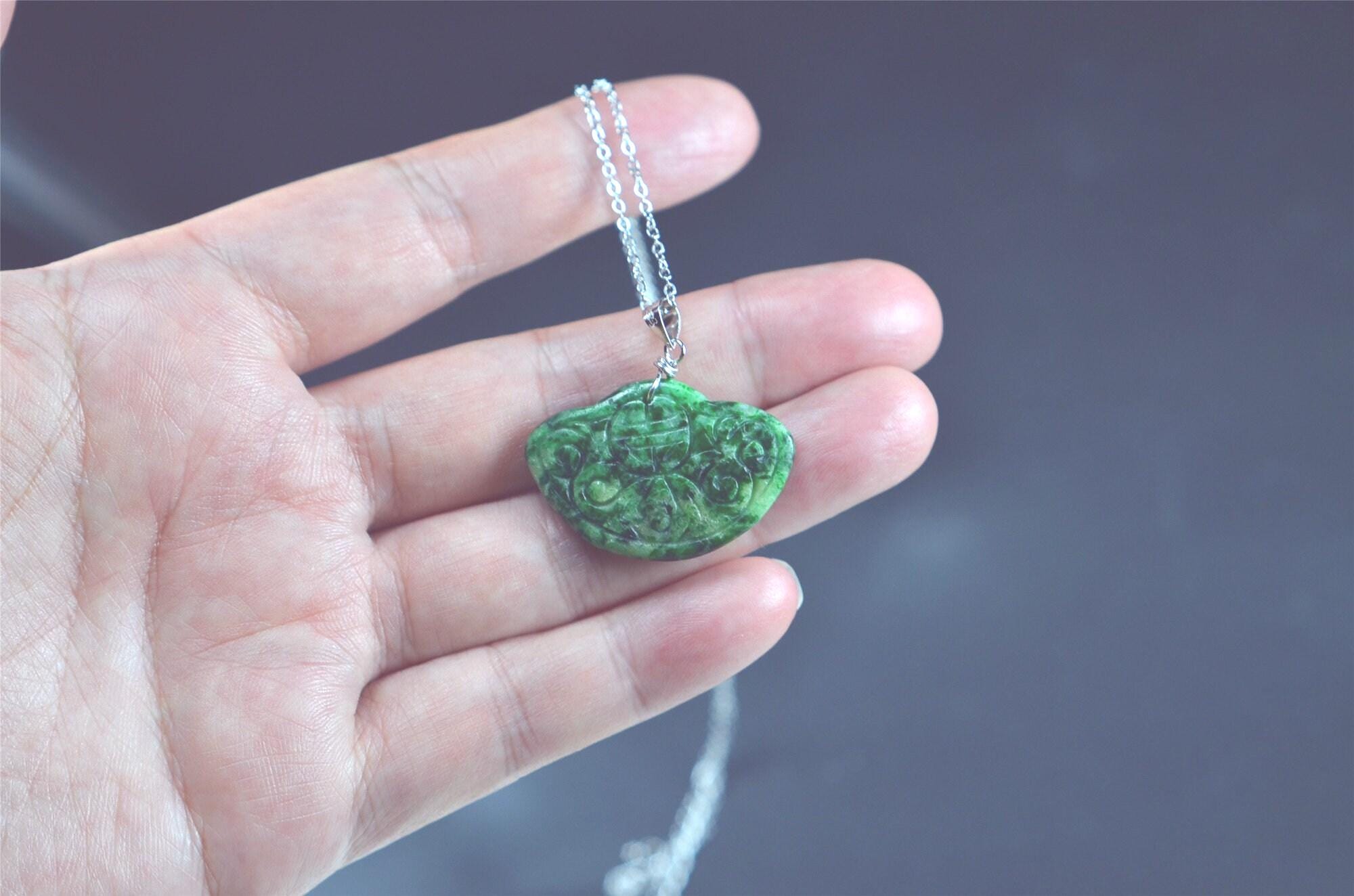 Green Jadeite Pendant Necklace, 925 Sterling Silver, Handmade JPT00000028 - Image 5