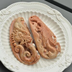 Dragon Phoenix Jade Pendant Set, Hand Carved Natural Jade Necklace JPT00000043