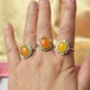 Natural amber ring with an open back, silver-plated vintage style