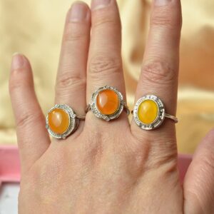 Natural amber ring with an open back, silver-plated vintage style AMBER000001