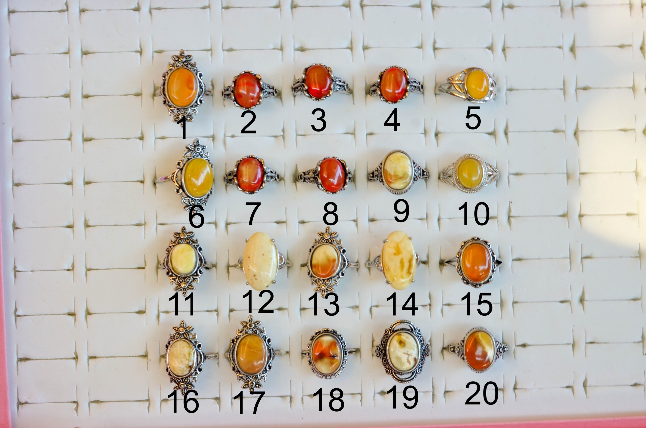 natural, polished Baltic amber ring named in numbers