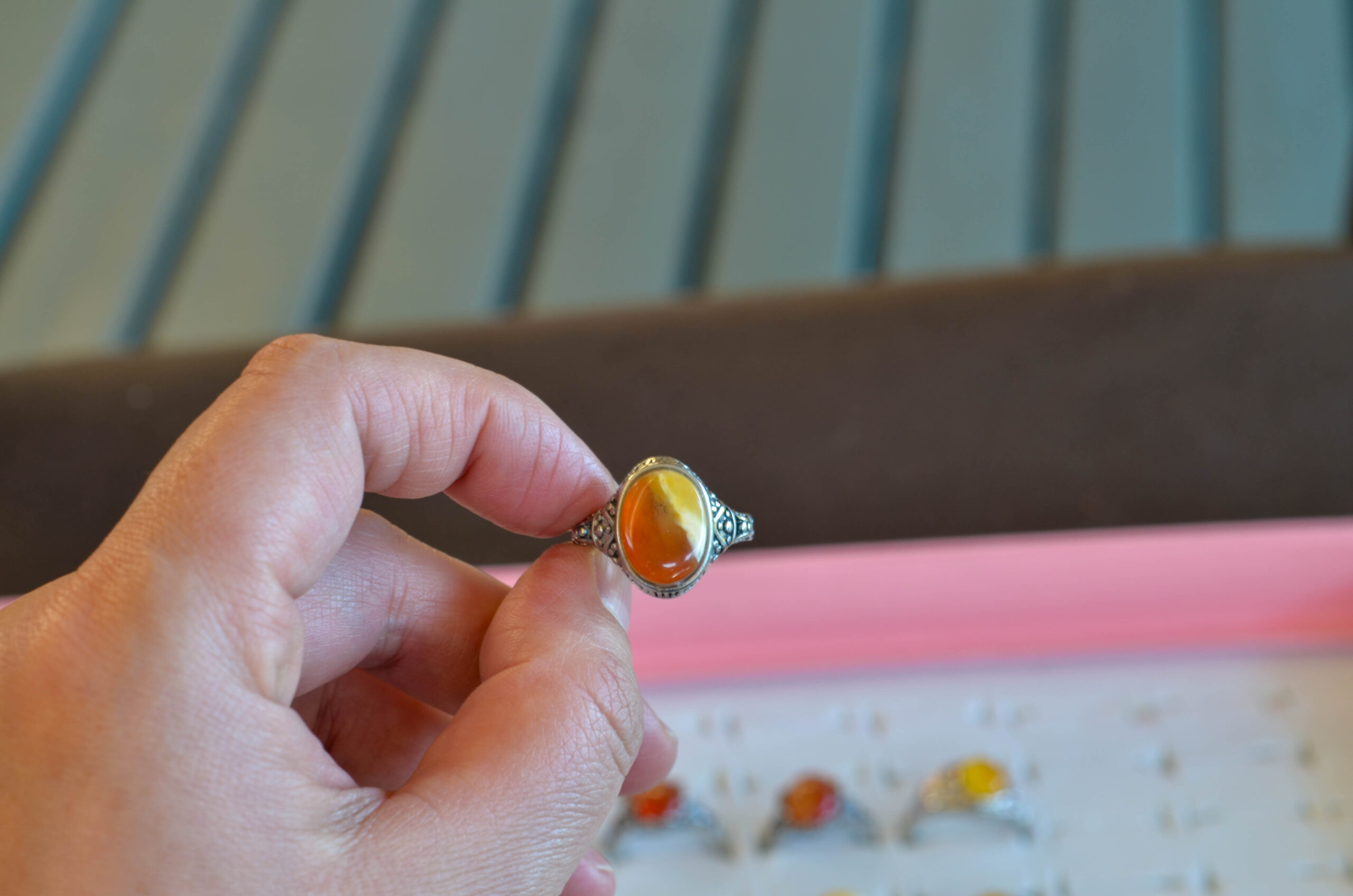 Natural amber ring with an open back, silver-plated vintage style AMBER011 - Image 6