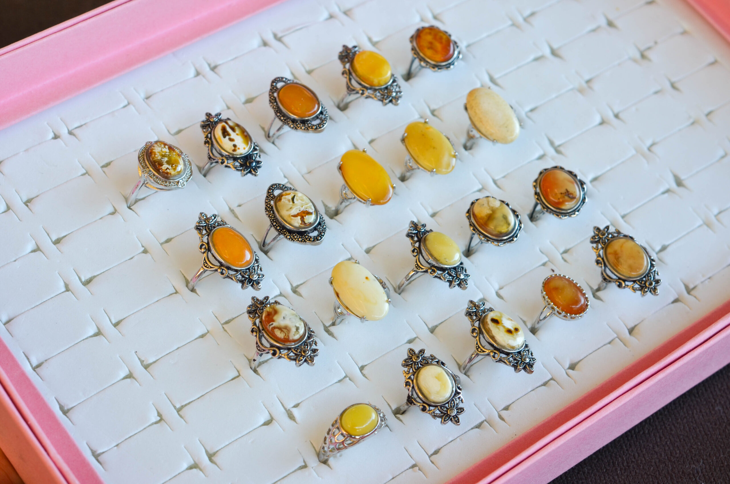Natural amber ring with an open back, silver-plated vintage style AMBER010 - Image 5