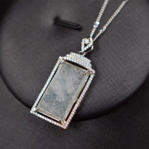Grade A Icy Clear Jadeite Pendant, Silver 925 Setting, Storm Pattern Jade Necklace