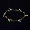 14K Gold Filled Anklet Bracelet with Natural Jade Charms, Adjustable 24cm, Gold Ankle Jewelry