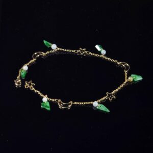 14K Gold Filled Anklet Bracelet with Natural Jade Charms, Adjustable 24cm, Gold Ankle Jewelry