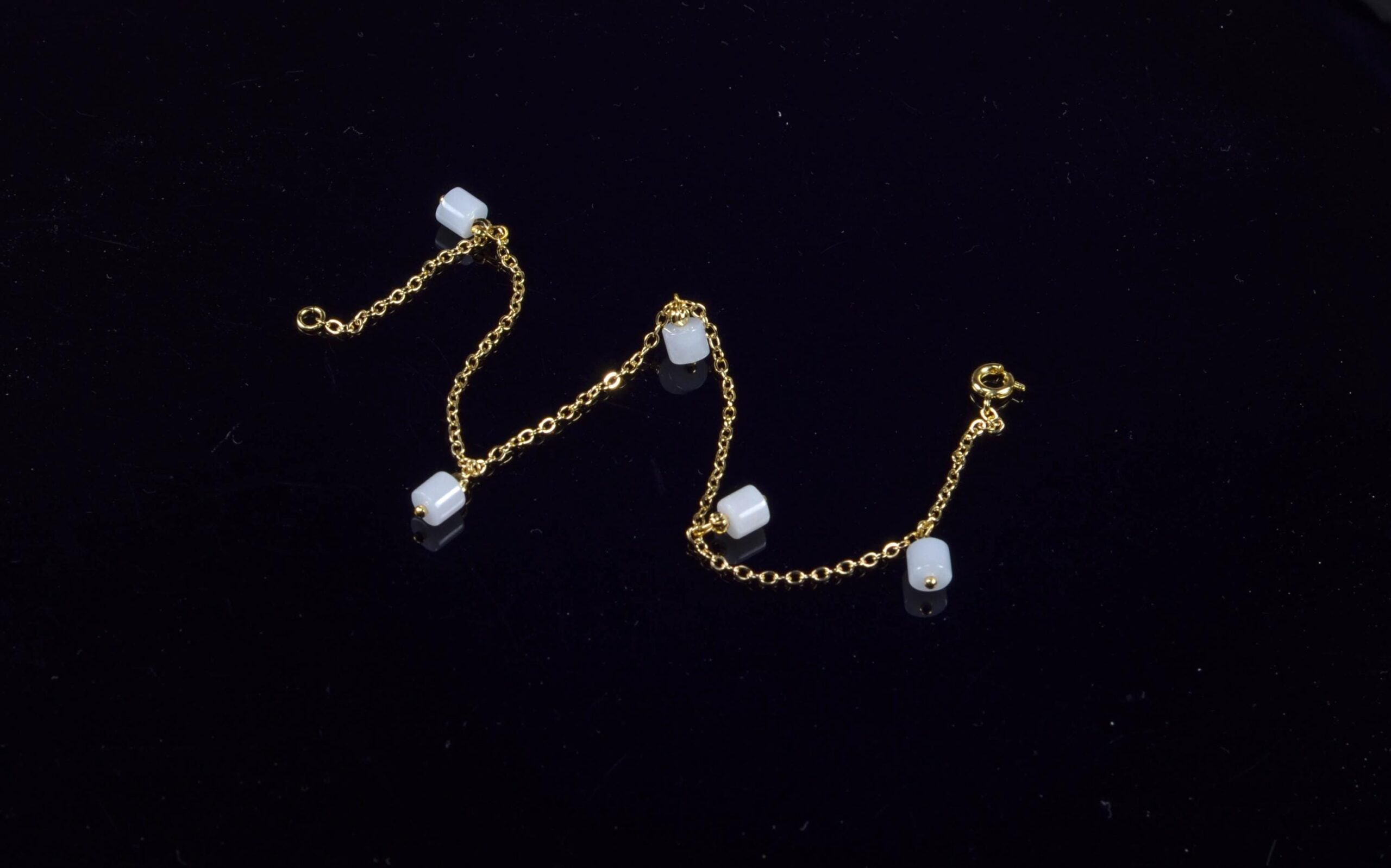 14K Gold Filled Anklet Bracelet with Natural Jade Charms, Adjustable 24cm, Gold Ankle Jewelry - Image 5