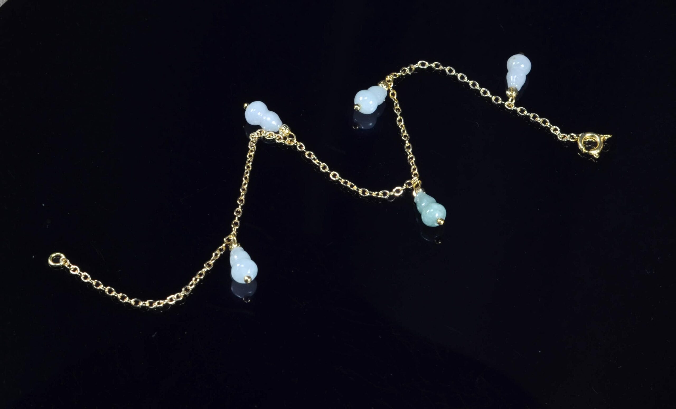 14K Gold Filled Anklet Bracelet with Natural Jade Charms, Adjustable 24cm, Gold Ankle Jewelry - Image 4