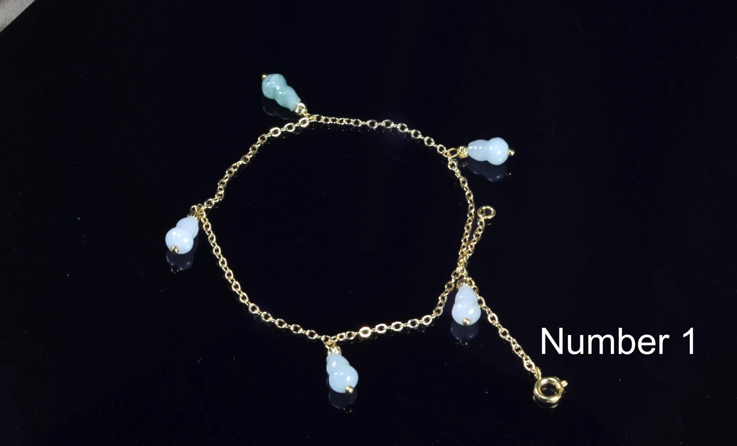 14K Gold Filled Anklet Bracelet with Natural Jade Charms, Adjustable 24cm, Gold Ankle Jewelry - Image 7