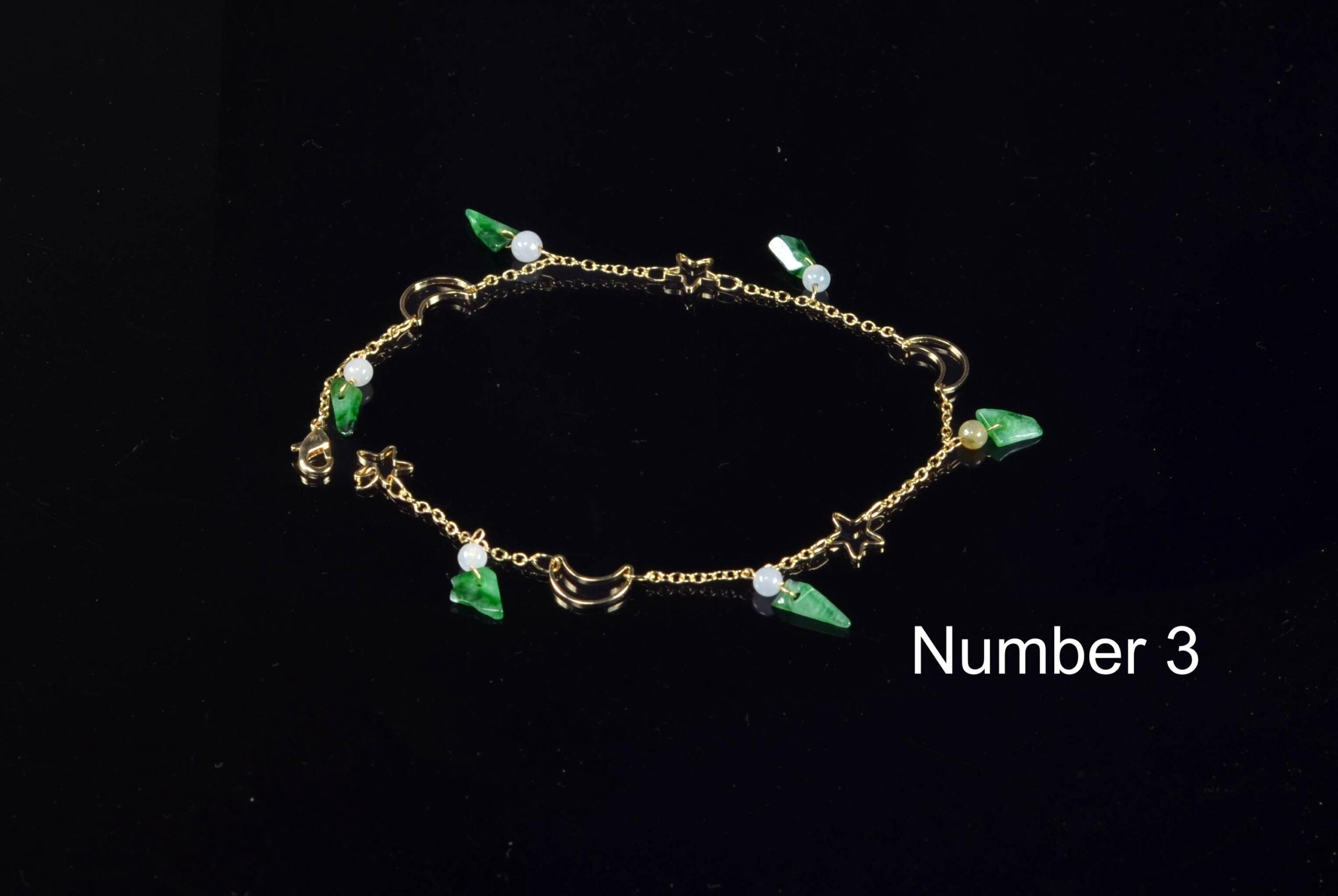 14K Gold Filled Anklet Bracelet with Natural Jade Charms, Adjustable 24cm, Gold Ankle Jewelry - Image 9