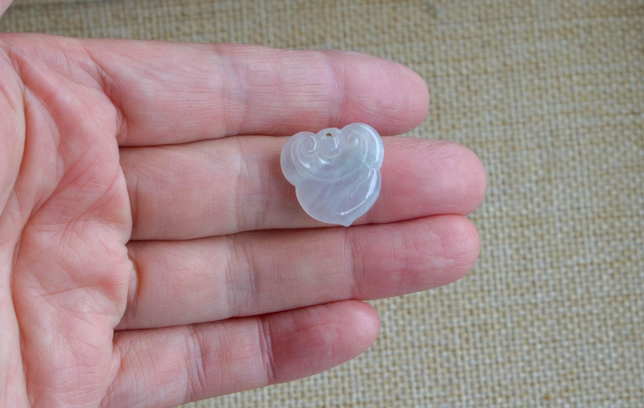 Hand-Carved Icy White Jade Ruyi Pendant, Natural Burmese Jadeite Charm JPT00106 - Image 6