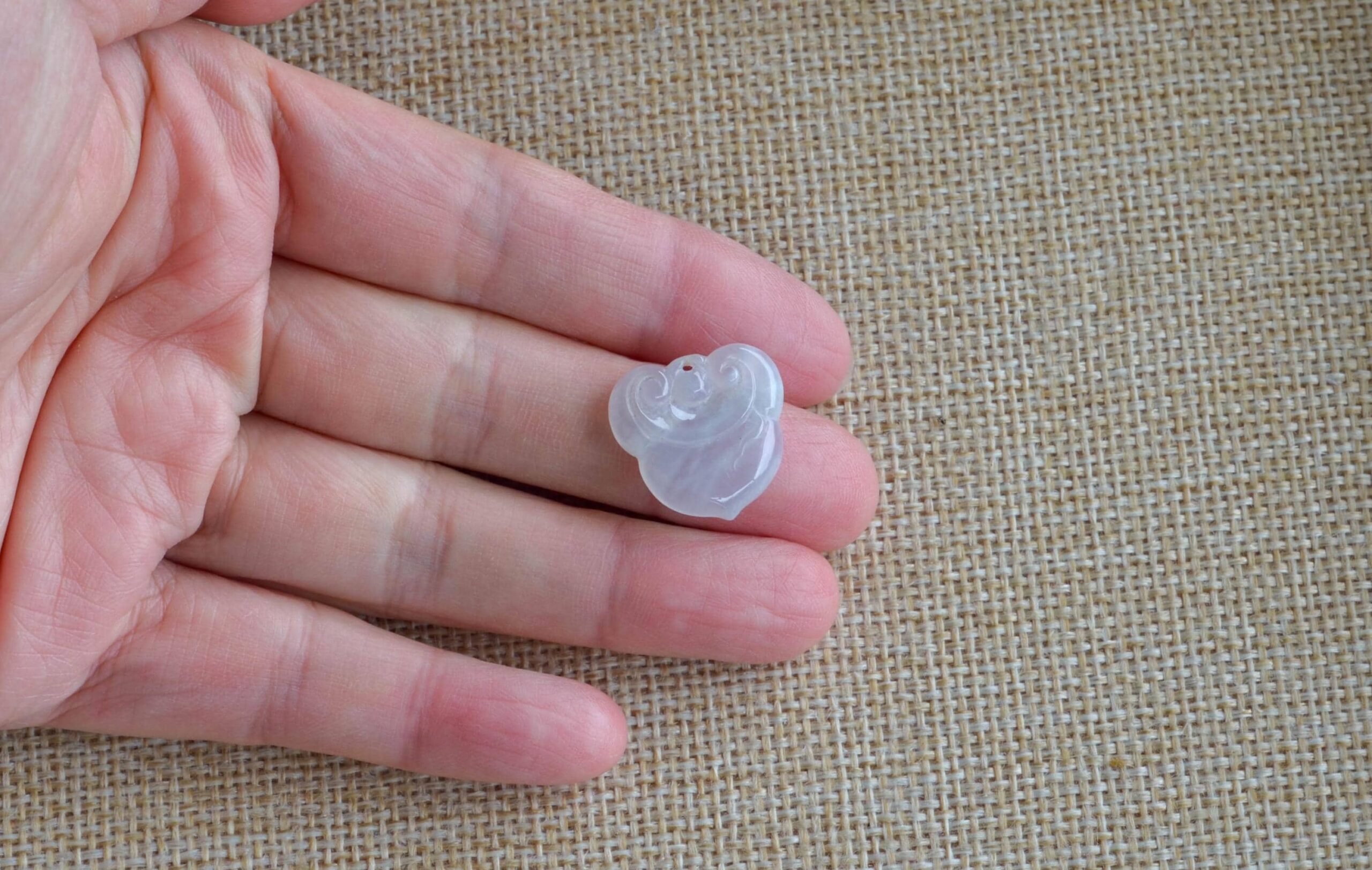 Hand-Carved Icy White Jade Ruyi Pendant, Natural Burmese Jadeite Charm JPT00106 - Image 3