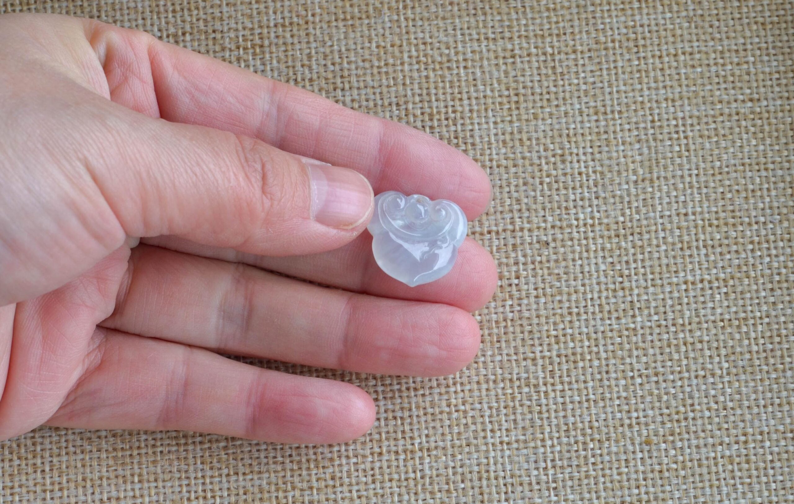 Hand-Carved Icy White Jade Ruyi Pendant, Natural Burmese Jadeite Charm JPT00106 - Image 4